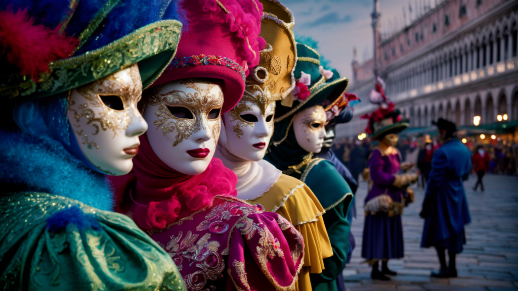 Plaza de San Marcos iluminada de noche durante el carnaval