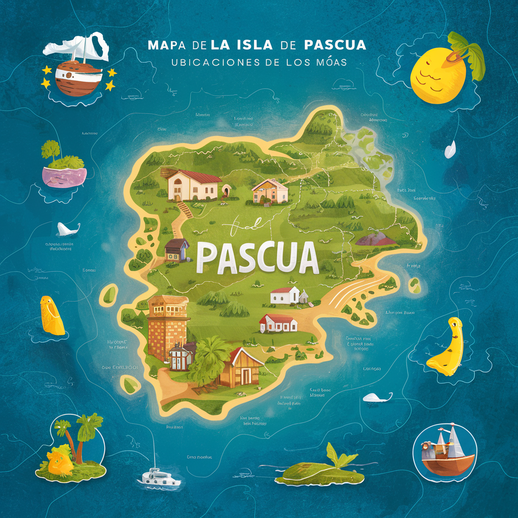 Mapa de la Isla de Pascua con ubicaciones de los moáis