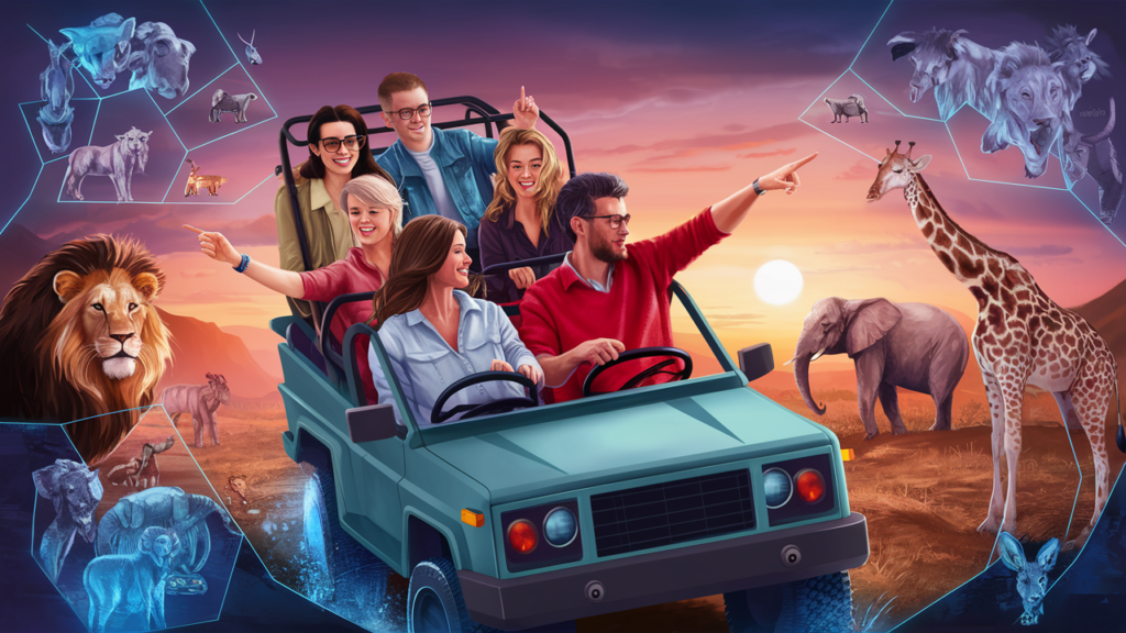 Grupo de amigos en un safari virtual