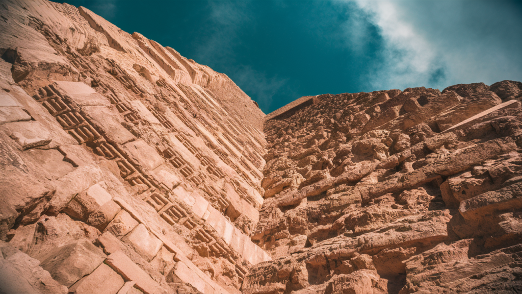 Primer plano de la Pirámide del Sol desde la base