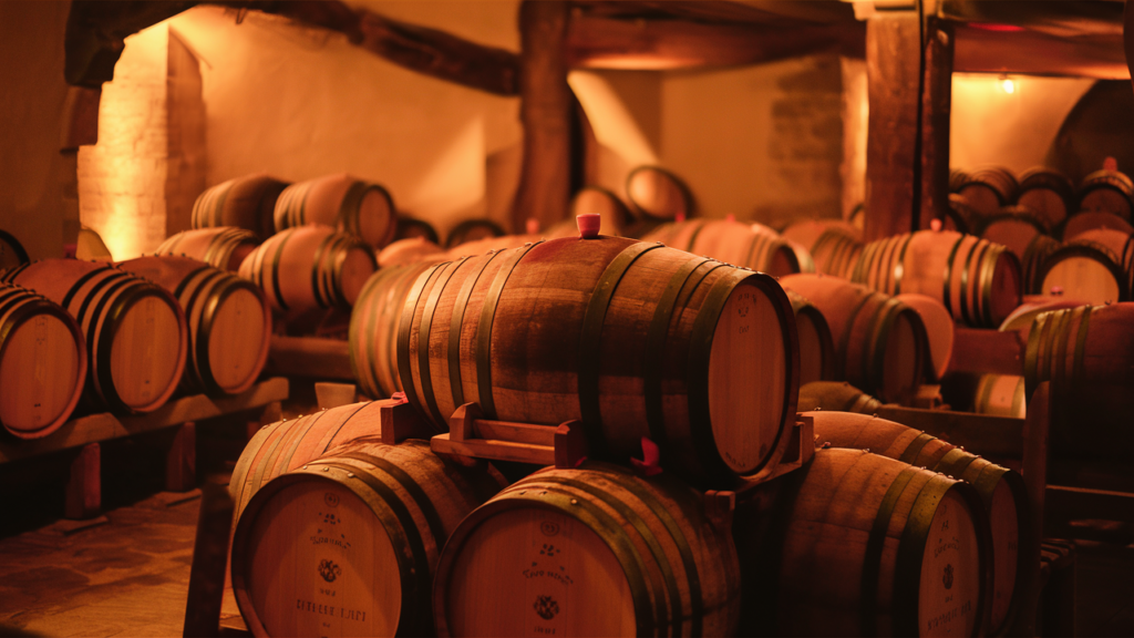 Bodega con barricas de vino en Borgoña